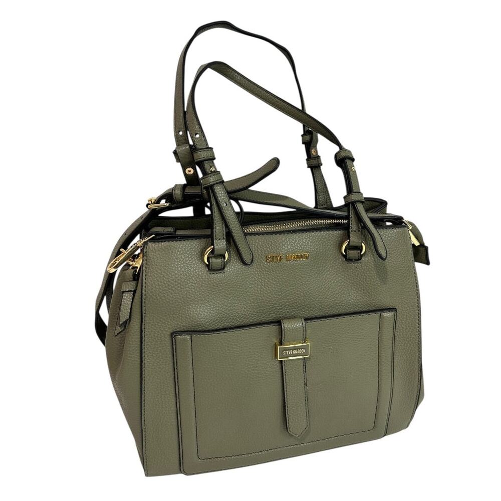 Steve Madden Gray Green Pebbled Vegan Leather‎ Satchel Bag